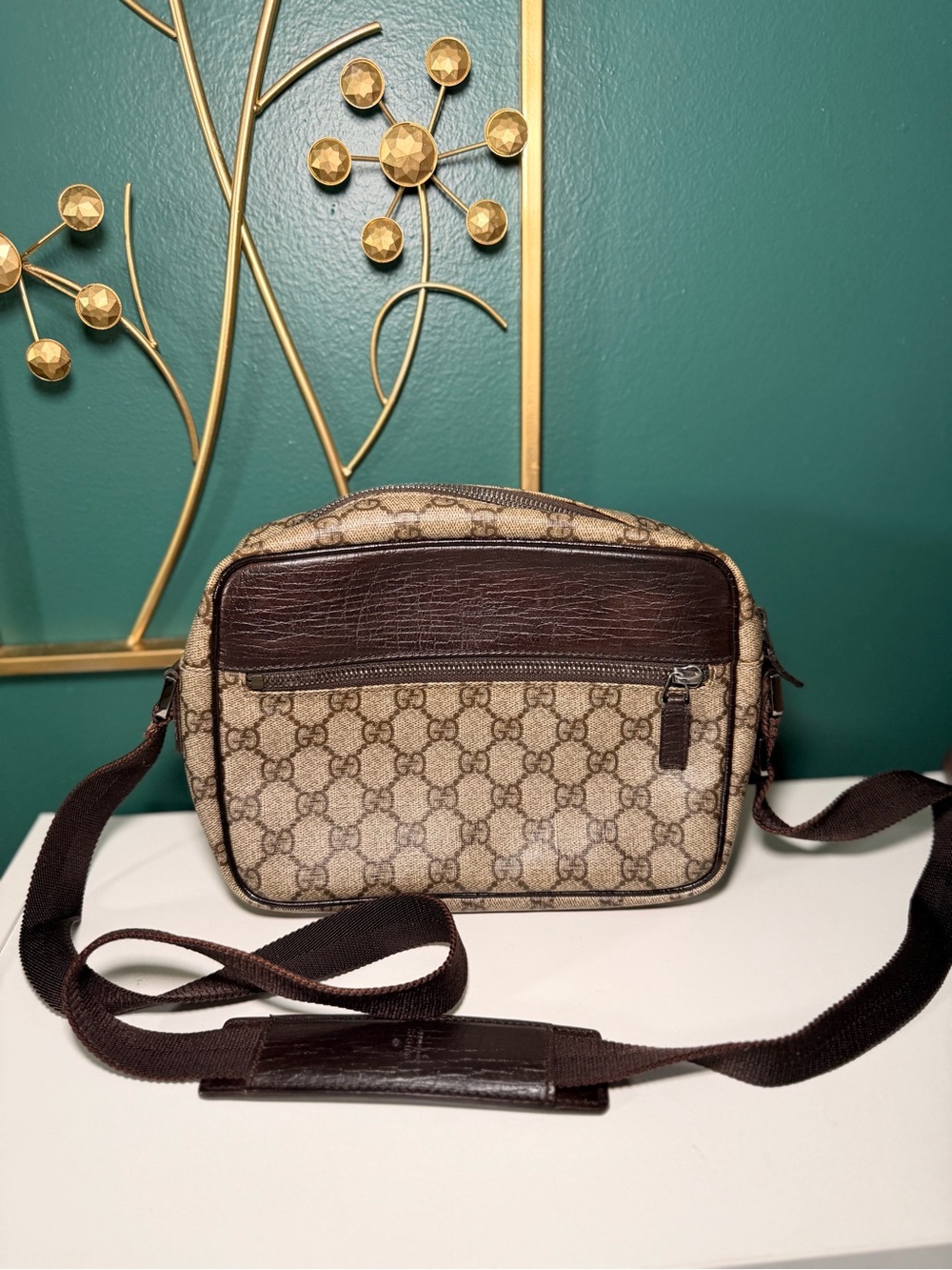 Gucci Brown Leather Interior Tag with Embossed Serial